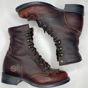 Women’s Double H Lacer 120 Plus Brown Leather Fringe Boots Sz 6.5